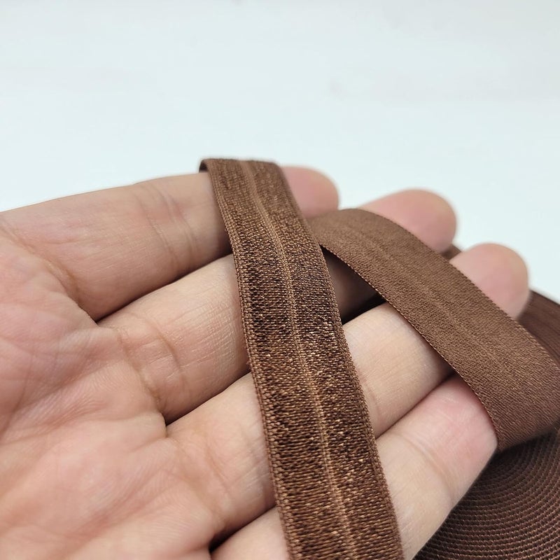 FAYADA Fold Over Elastic,5/8" Foldover FOE Trim Elastic Ribbon,Stretch FOE Band for Hair Ties Headbands Sewing Craft -5 Yards (Brown) - Image 3